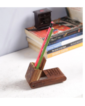 Brown Solid Wood Pen Holder